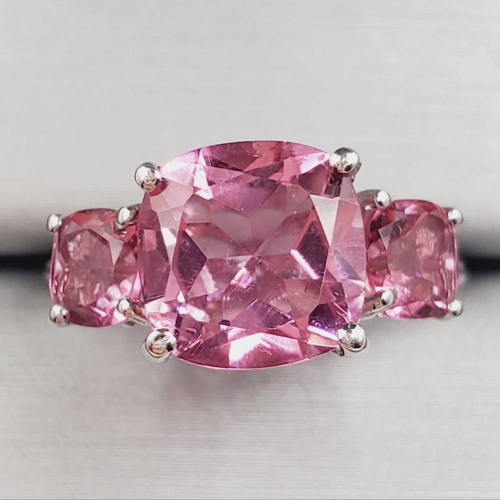 Pink Quartz Ring Cushion Cut Ring 925 Sterling Silver Ring - Picture 1 of 8
